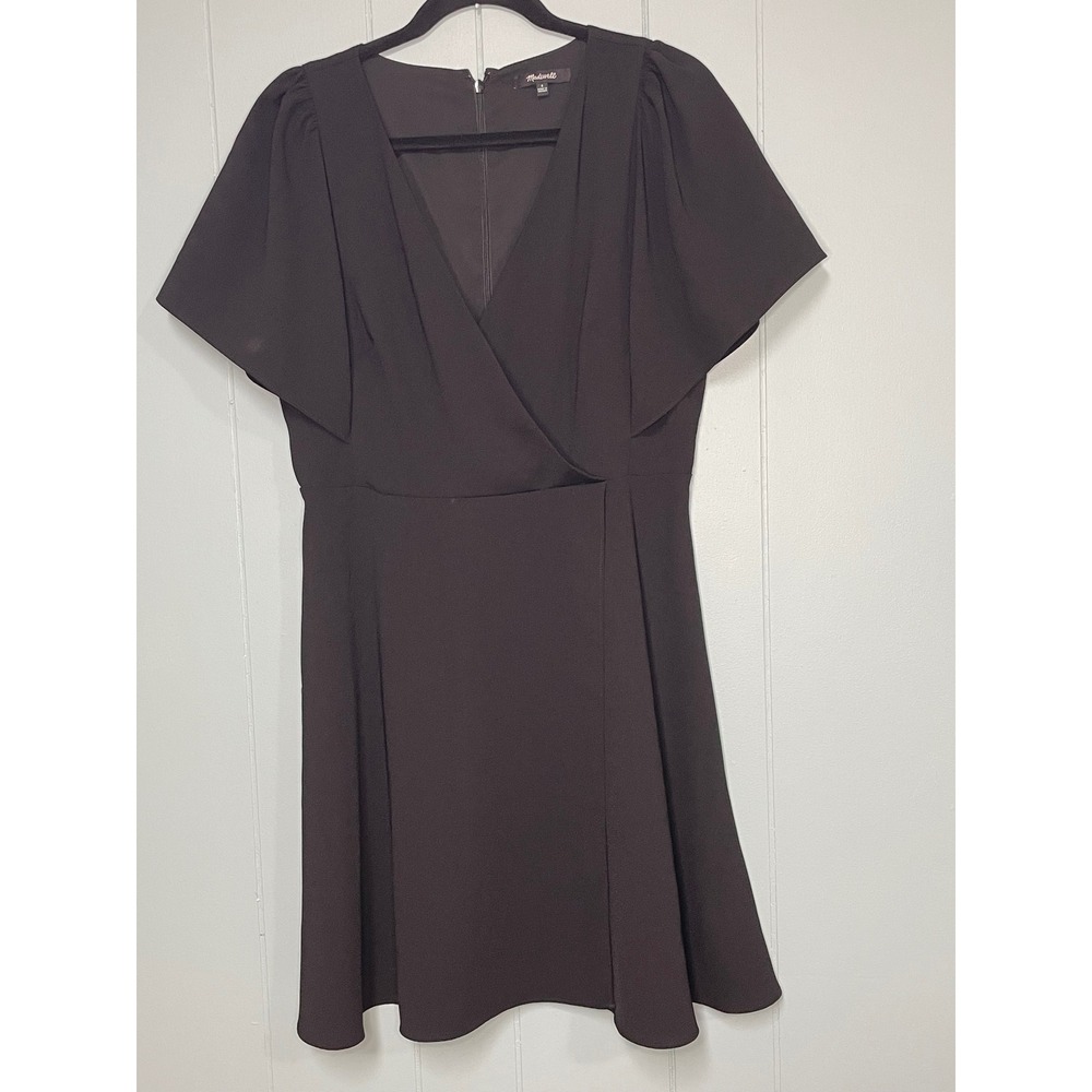 Madewell Mini Dress Womens‎ 8 Black Excellent Flutter Sleeve V-Neck Wrap Style